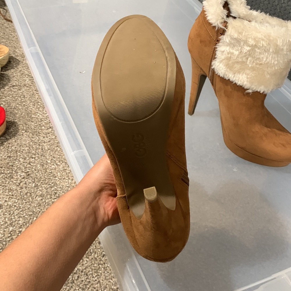 Guess Brown Suede Fuzzy Boot Heels - image 3